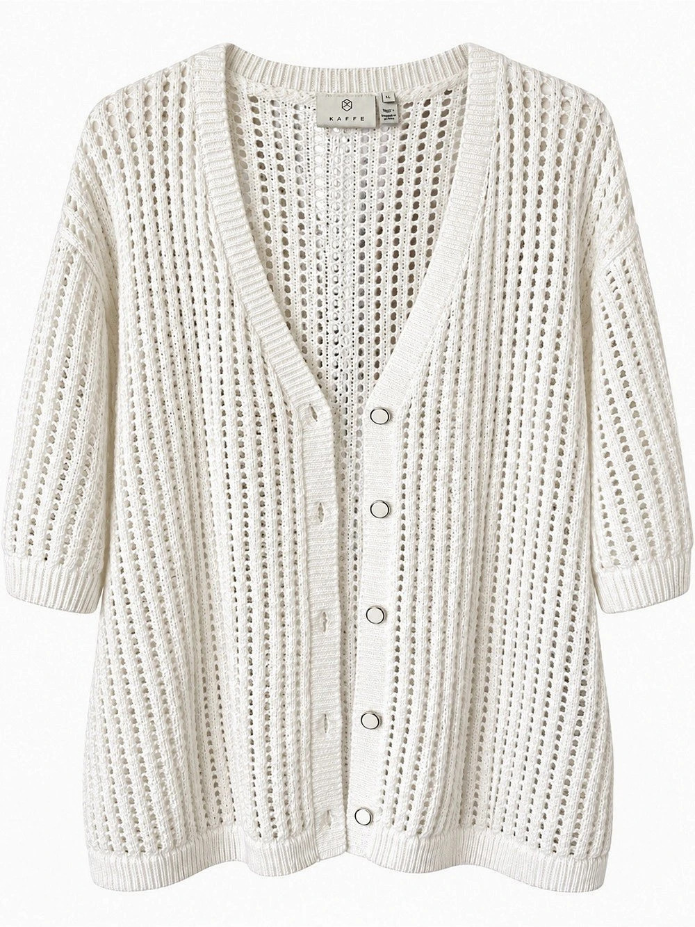 KAFFE KAsolar White Open Knit V Neck Short Sleeve Cardigan XL